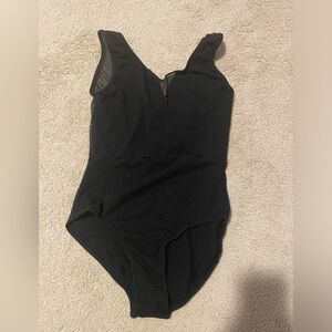 Black mock V neck leotard/swimsuit